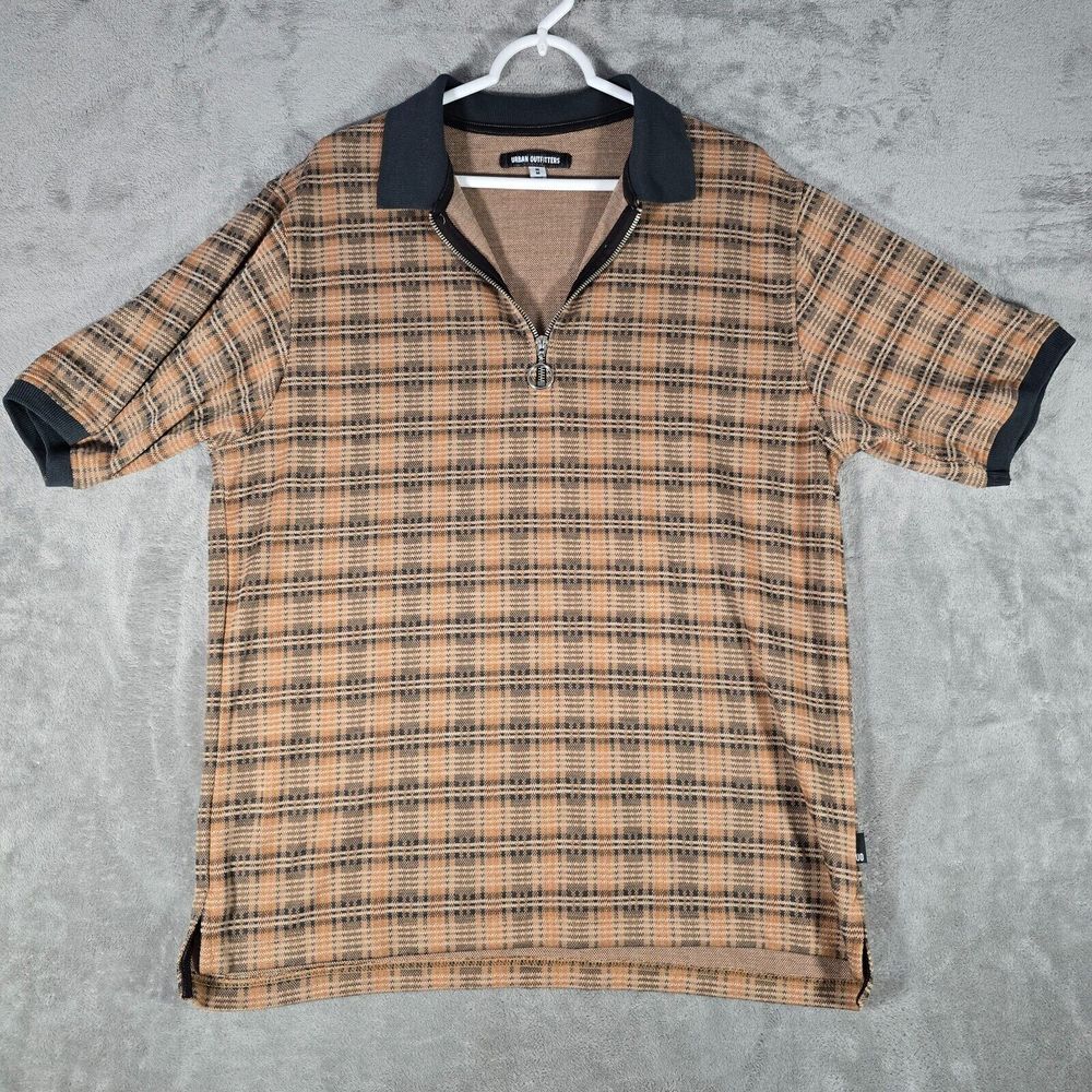 Urban Outfitters Shirt Mens Medium Polo Brown Orange Short Sleeve Collared